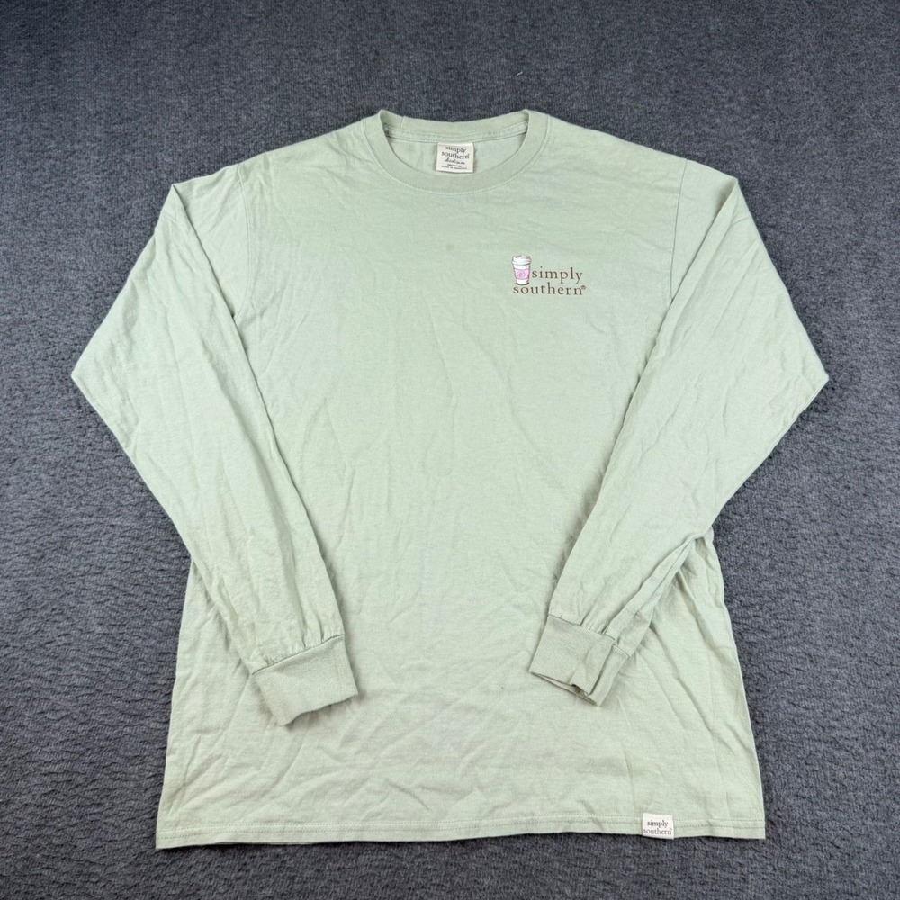 Simply Southern Graphic Tee Women's Medium Green Coffee Long Sleeve Cotton
